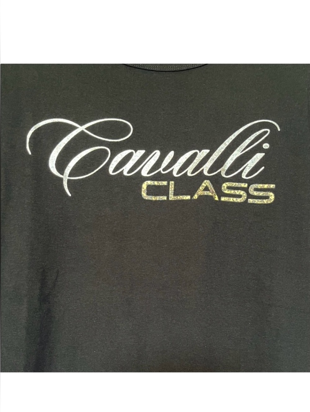 Roberto Cavalli Logo Black T-Shirt Women's M NWOT Italian Designer Cotton Tee - Picture 10 of 12